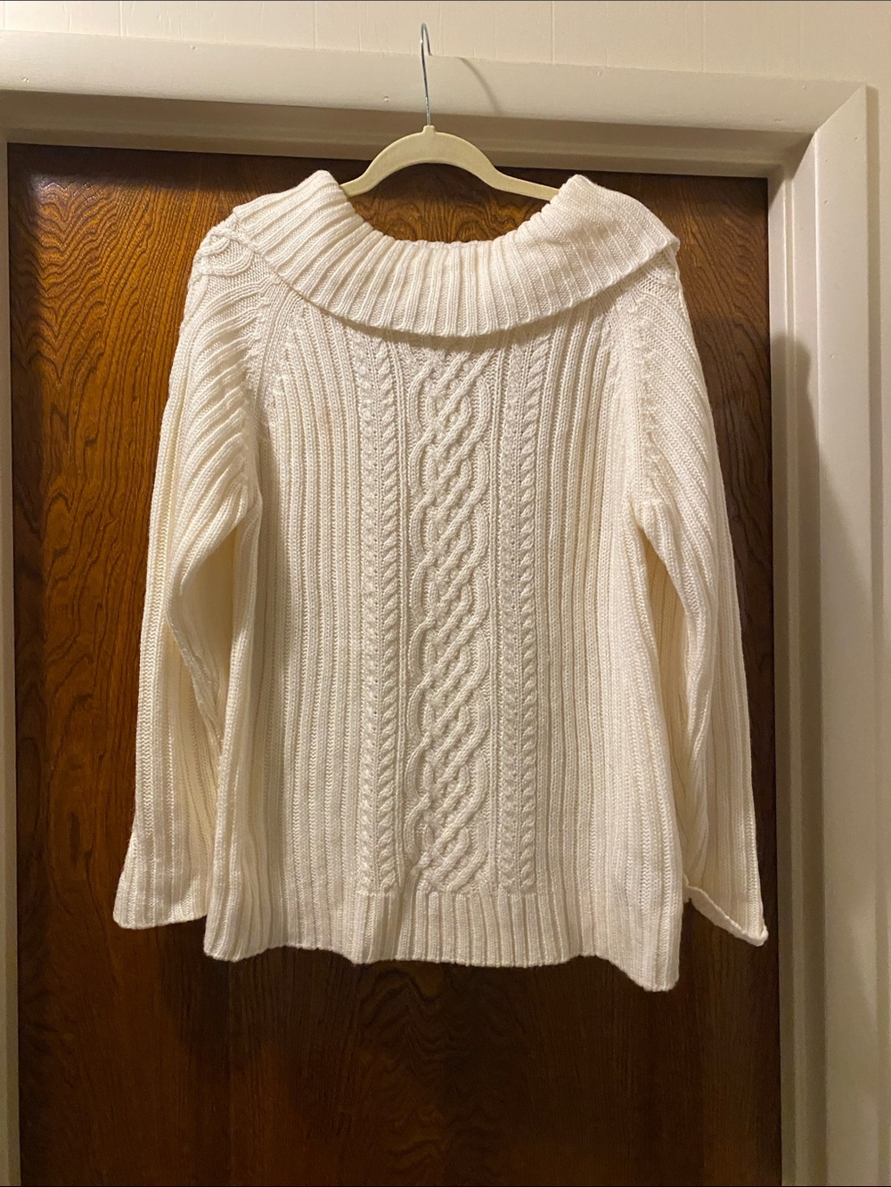 Norton McNaughton Cream Cable-Knit Cowl Neck Sweater